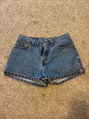 Classic Blue Denim Women's Shorts with Embroidered Trim